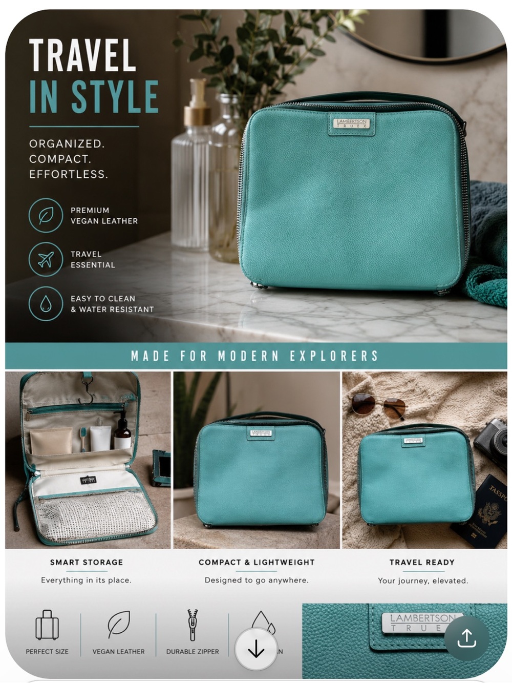 Lamberson Truex in Tiffany blue Case Travelling Make up real leather pricefirm!